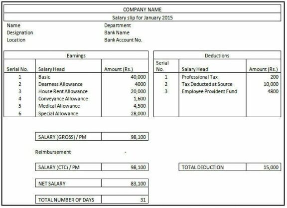 format of salary slip pdf